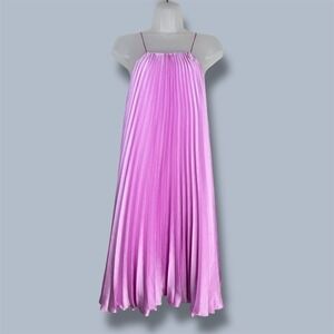 ML Monique Lhuillier Satin Halter Mini Dress Pink Pleaded Evening Dress‎ Size 16